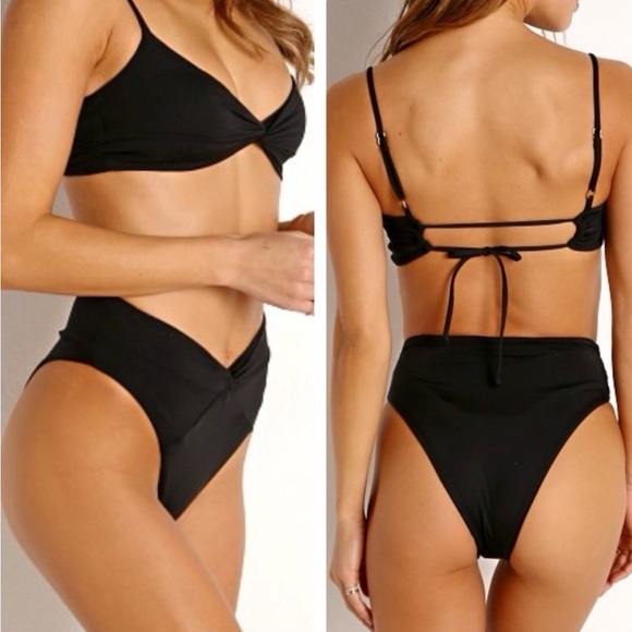 LSpace Nancy Lee Bikini Bottom High Waist Twist Front Detail Black Size S NWT - Picture 7 of 7